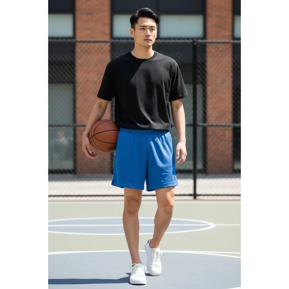 606 Champion Mens Mesh Shorts Blue Loose Fit Athletic Basketball Gym Size M NEW